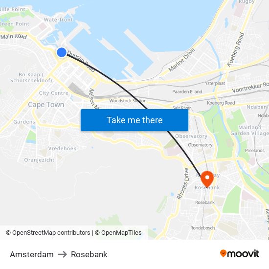 Amsterdam to Rosebank map