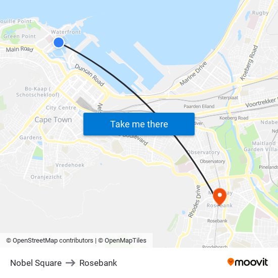 Nobel Square to Rosebank map