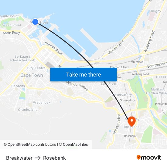 Breakwater to Rosebank map