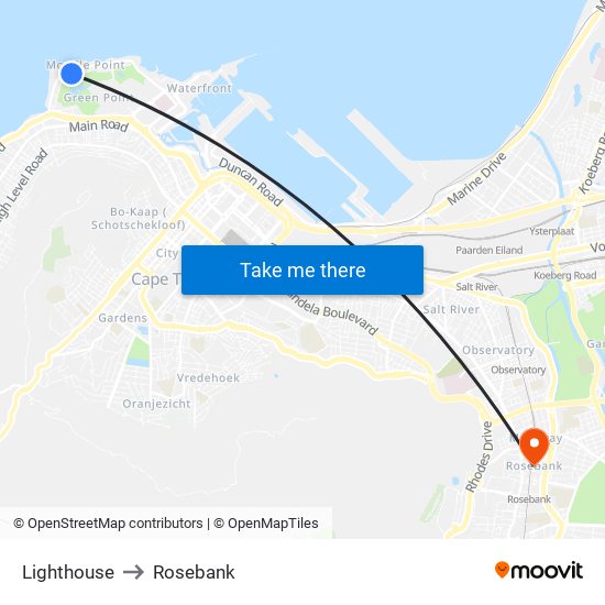 Lighthouse to Rosebank map