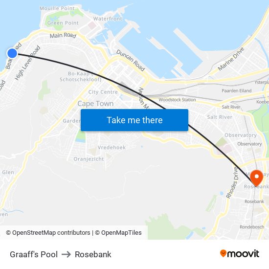 Graaff's Pool to Rosebank map