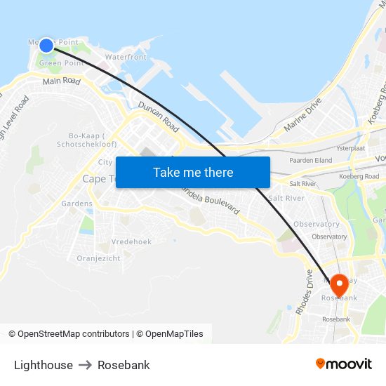 Lighthouse to Rosebank map