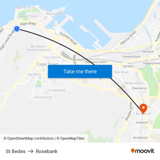 St Bedes to Rosebank map