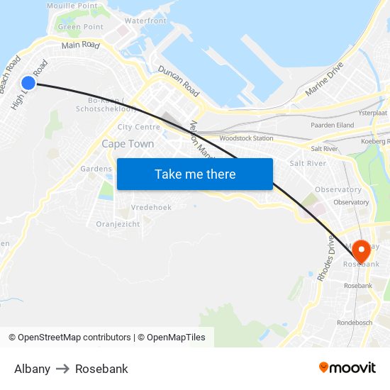 Albany to Rosebank map