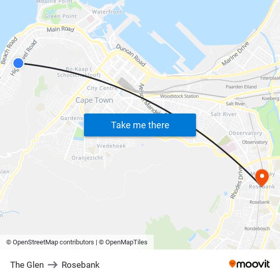 The Glen to Rosebank map