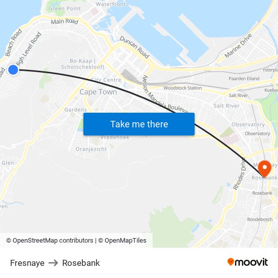 Fresnaye to Rosebank map