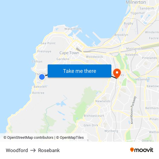 Woodford to Rosebank map