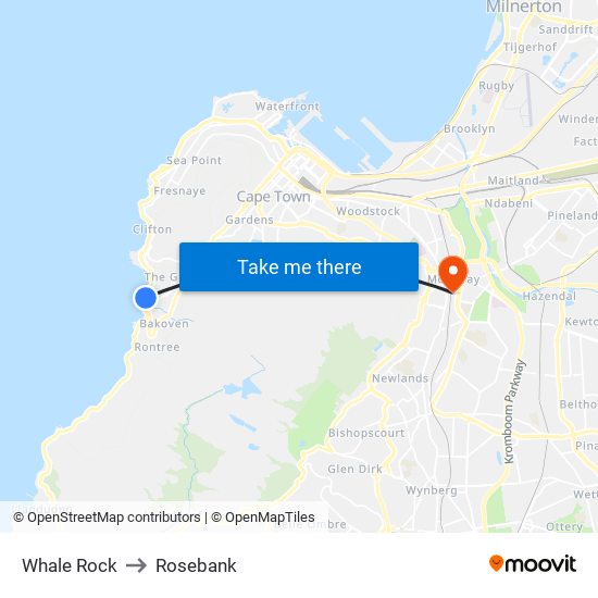 Whale Rock to Rosebank map