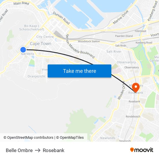 Belle Ombre to Rosebank map