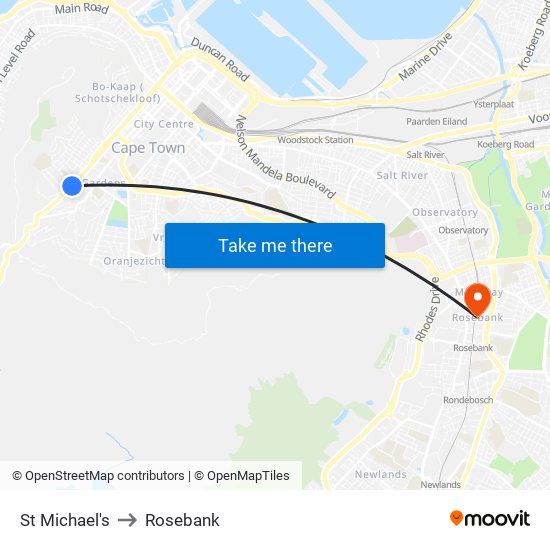 St Michael's to Rosebank map