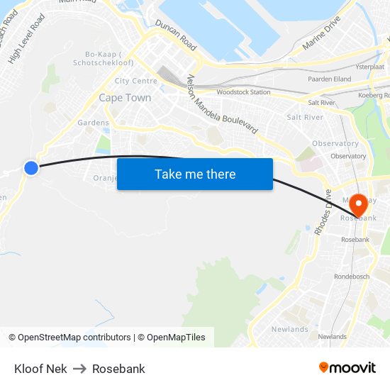 Kloof Nek to Rosebank map