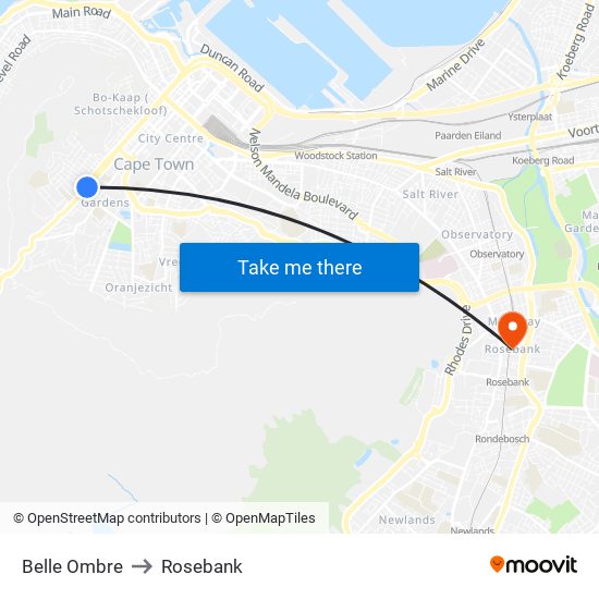 Belle Ombre to Rosebank map
