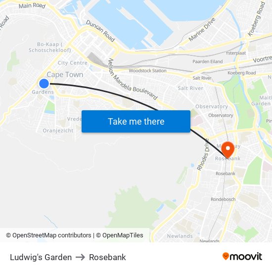 Ludwig's Garden to Rosebank map