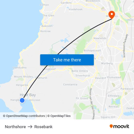 Northshore to Rosebank map