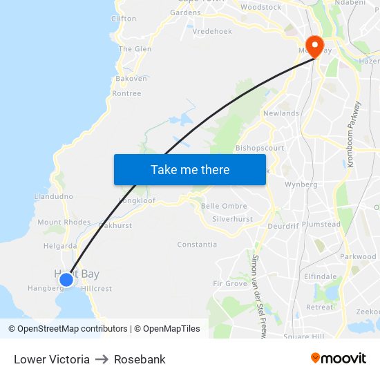 Lower Victoria to Rosebank map