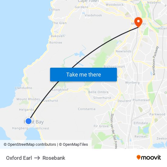 Oxford Earl to Rosebank map