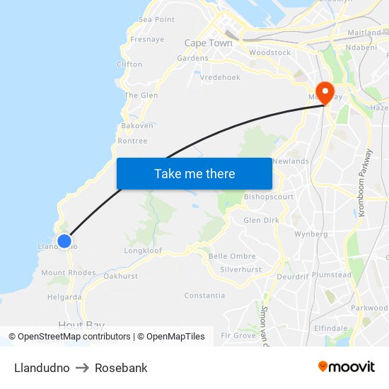 Llandudno to Rosebank map