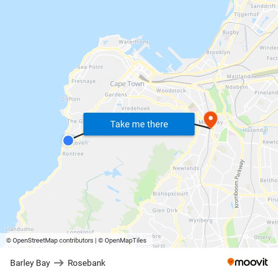 Barley Bay to Rosebank map