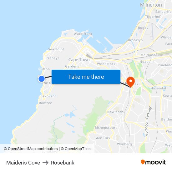 Maiden's Cove to Rosebank map