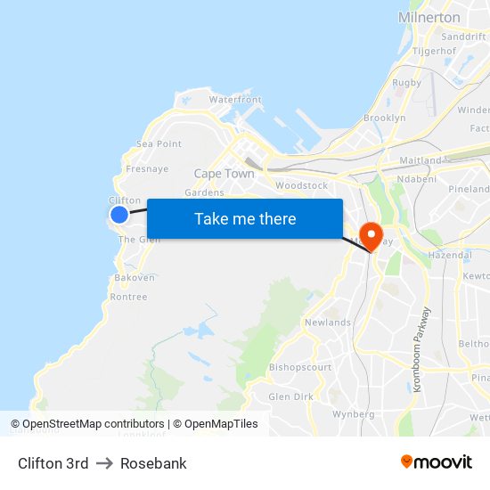 Clifton 3rd to Rosebank map