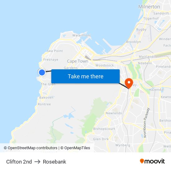 Clifton 2nd to Rosebank map