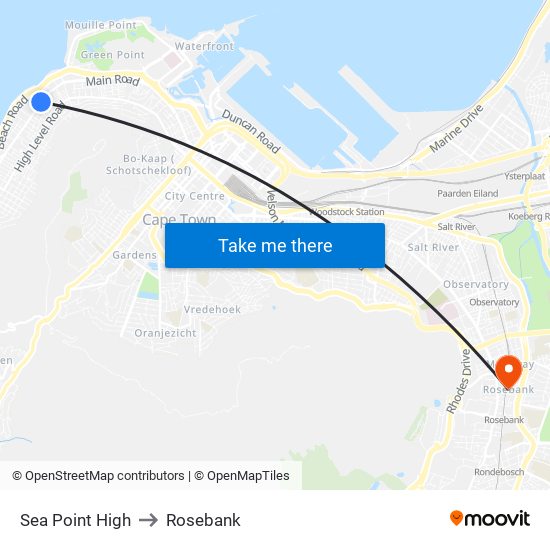 Sea Point High to Rosebank map