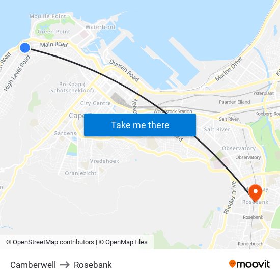 Camberwell to Rosebank map