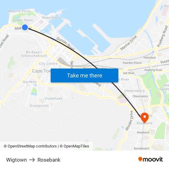 Wigtown to Rosebank map