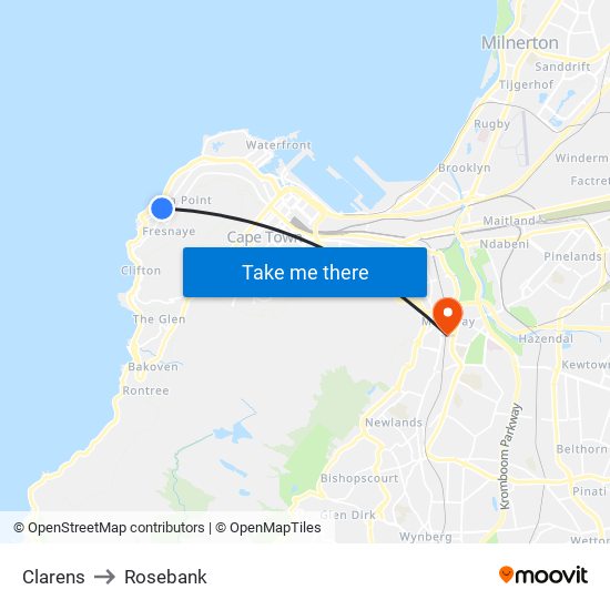 Clarens to Rosebank map