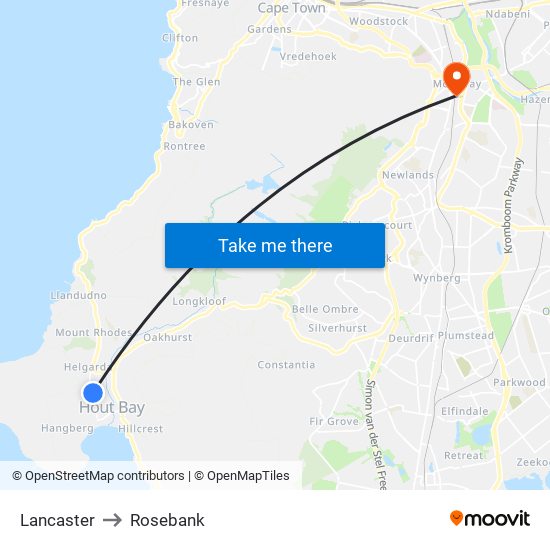 Lancaster to Rosebank map