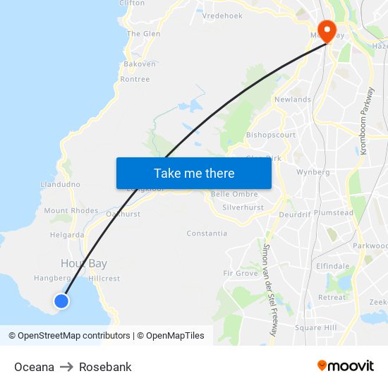 Oceana to Rosebank map