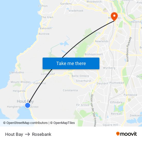 Hout Bay to Rosebank map