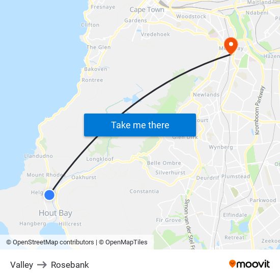 Valley to Rosebank map