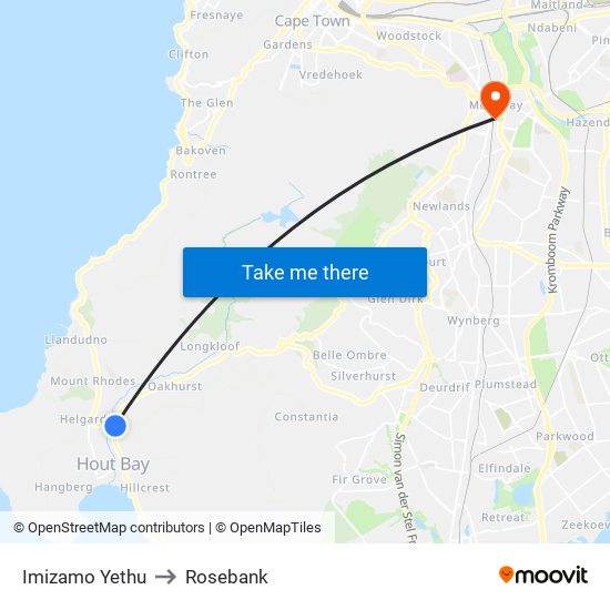 Imizamo Yethu to Rosebank map