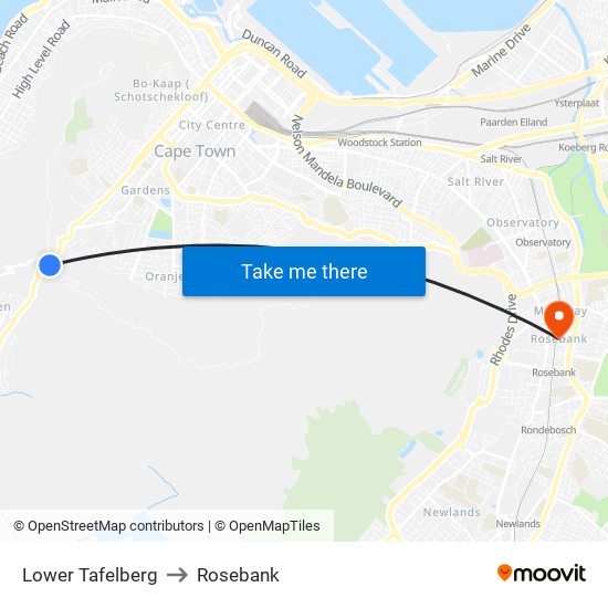 Lower Tafelberg to Rosebank map