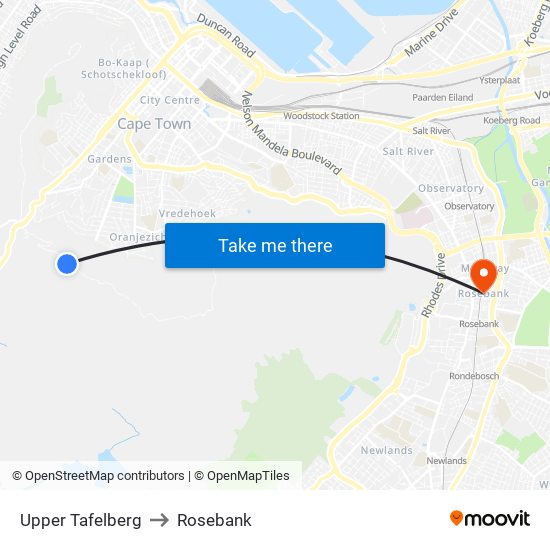 Upper Tafelberg to Rosebank map