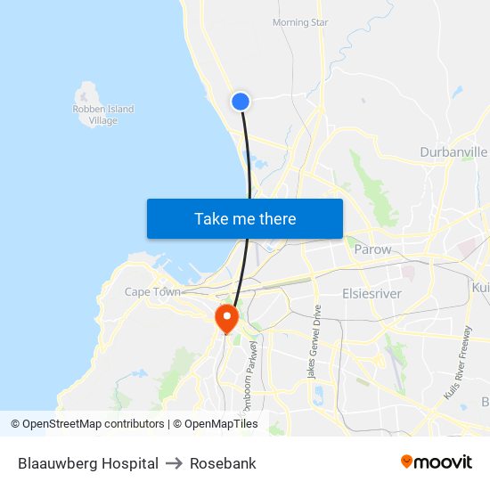 Blaauwberg Hospital to Rosebank map