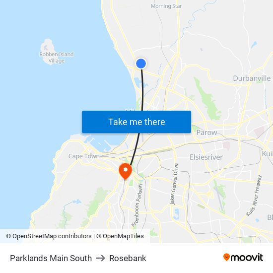 Parklands Main South to Rosebank map