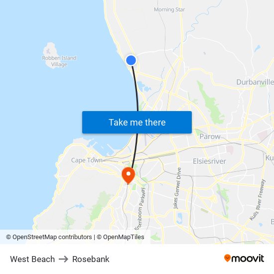 West Beach to Rosebank map