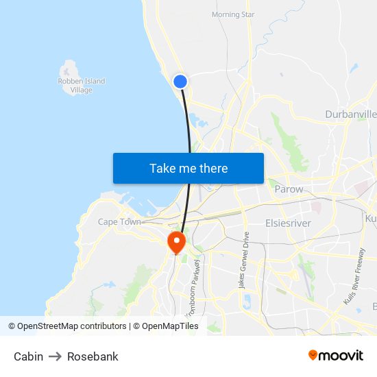 Cabin to Rosebank map