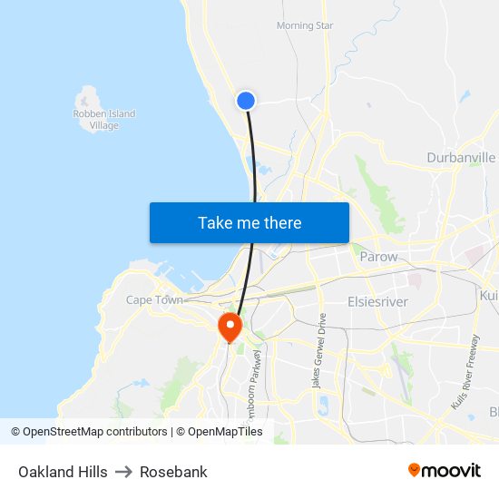 Oakland Hills to Rosebank map