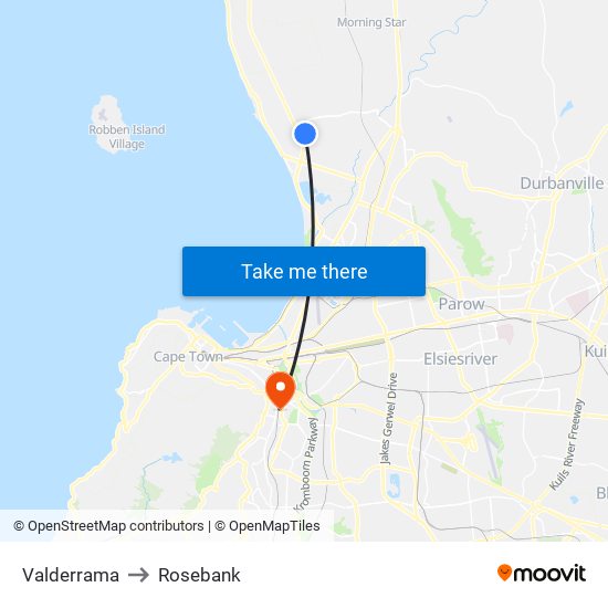 Valderrama to Rosebank map