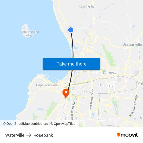 Waterville to Rosebank map
