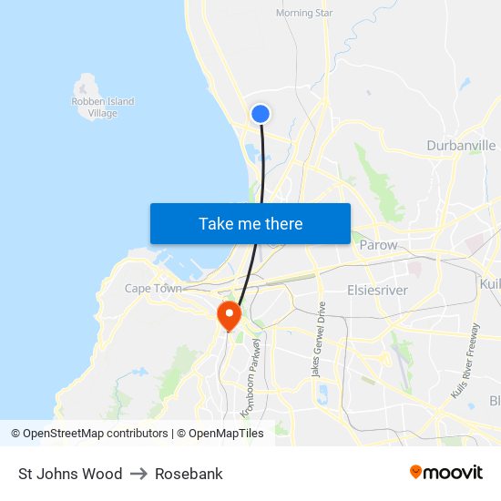 St Johns Wood to Rosebank map