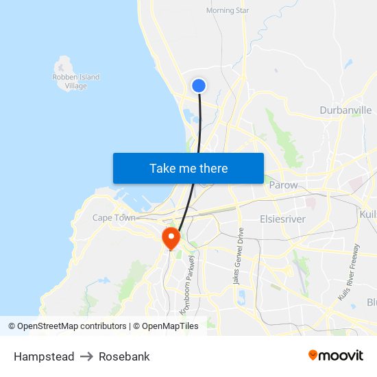 Hampstead to Rosebank map