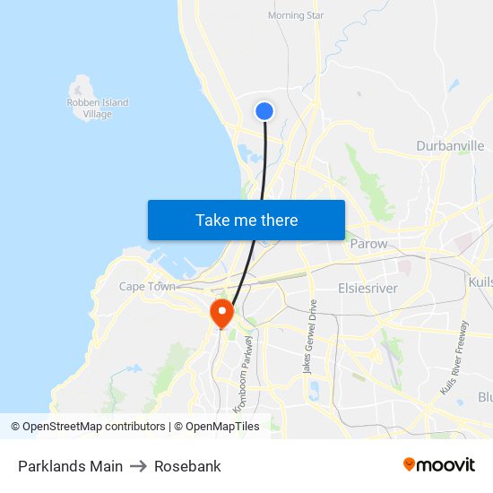 Parklands Main to Rosebank map