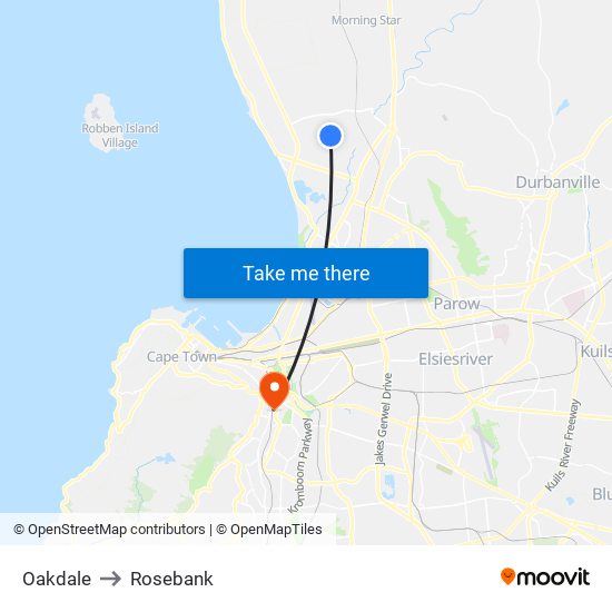 Oakdale to Rosebank map