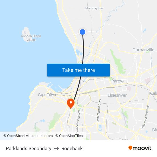 Parklands Secondary to Rosebank map