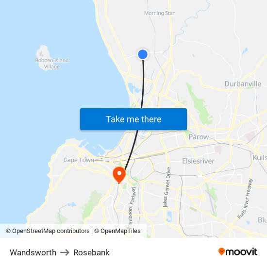 Wandsworth to Rosebank map