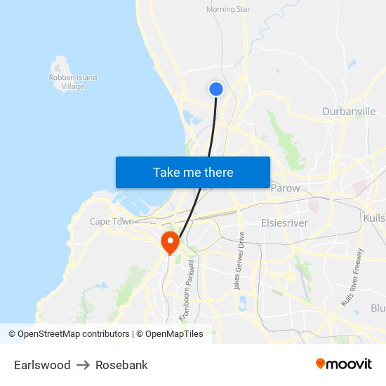 Earlswood to Rosebank map